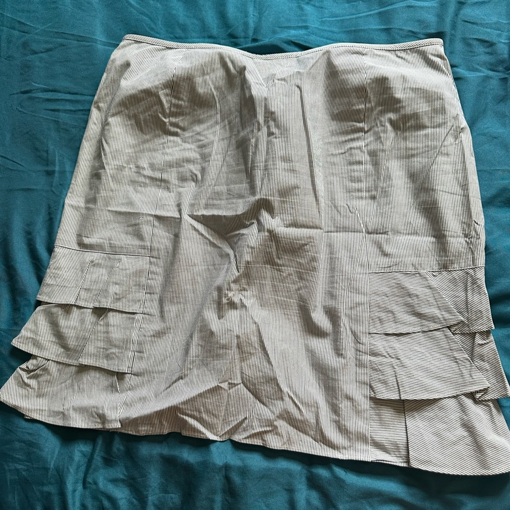 LOFT Striped Ruffle Hem Mini Skirt in Navy and White